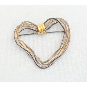 Vintage Heart Brooch, String Brooch, Gold Tone Brooch, Handmade Jewelry - A8